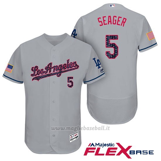Maglia Baseball Uomo Los Angeles Dodgers 2017 Estrellas y Rayas Corey Seager Grigio Flex Base
